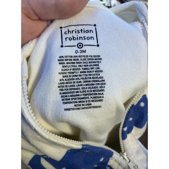 christian robinson hoodie sweater zip up outfit set 0-3 months nwt white blue - Picture 2 of 3